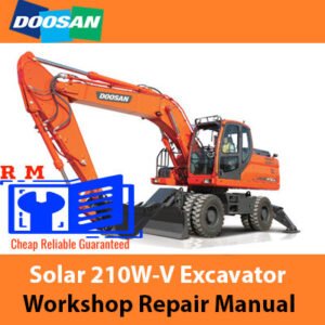 Doosan Solar 210W-V Excavator Workshop Repair Manual cover featuring the model name and technical illustrations