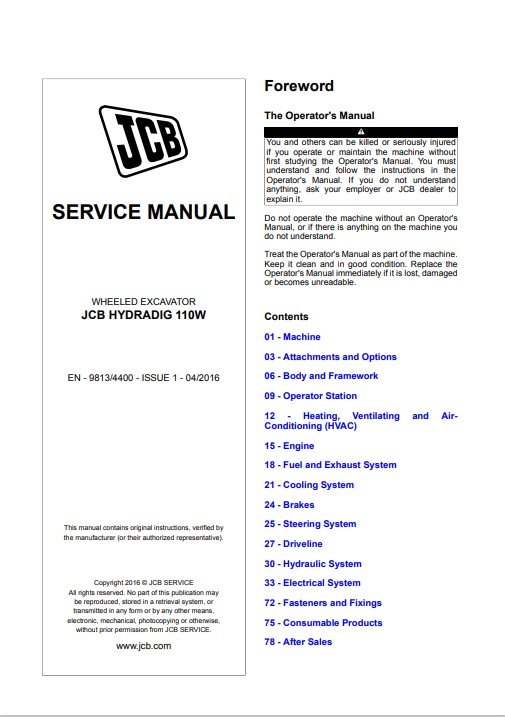 JCB Hydradig 110w Wheeled Excavator Service Repair Manual - Image 2