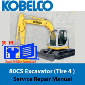 Kobelco 80CS Excavator Service Repair Manual showcasing the title and technical graphics related to the excavator