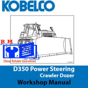 Workshop manual for Kobelco D350 Power Steering Crawler Dozer, displaying technical drawings and operational guidelines