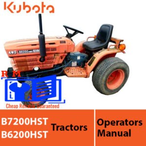 Kubota B6200HST and B7200HST tractors operators manual cover, showcasing tractor images and essential operational details