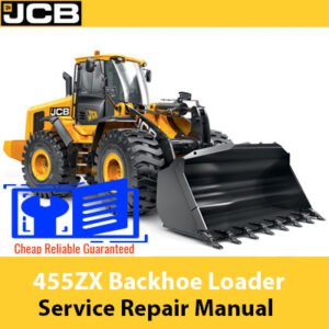 JCB 455ZX Loader Service Repair Manual, displaying the loader with diagrams and service information for repairs