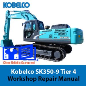 Kobelco SK350-9 workshop repair manual, showcasing the title and relevant technical graphics for maintenance guidance