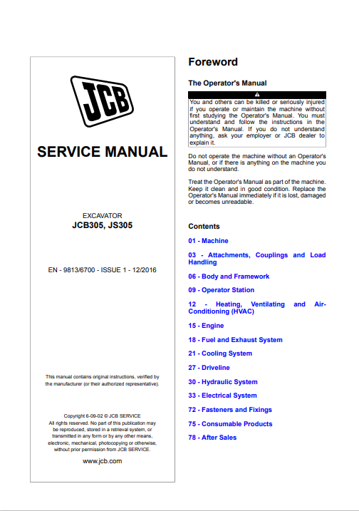 JCB JCB305, JCB JS305 Excavator Service Repair Manual - Image 2