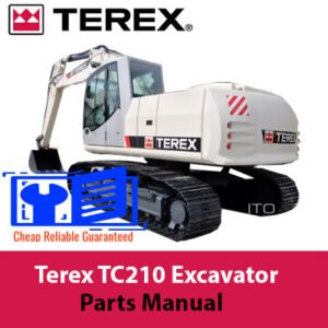 Terex TC210 Excavator Parts Manual cover featuring detailed diagrams and part specifications for maintenance and repairs