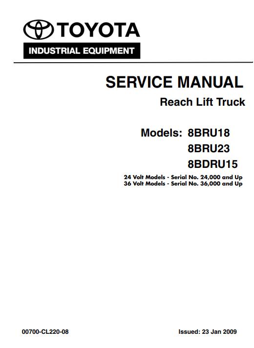 Toyota 8BRU18, Toyota 8BRU23, Toyota 8BDRU15 Reach Lift Truck Service Repair Manual - Image 2