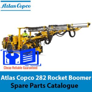 Atlas Copco 282 Rocket Boomer spare parts catalogue cover featuring detailed illustrations and part descriptions