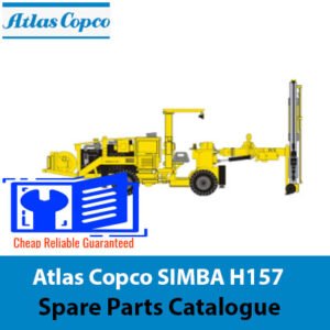 Atlas Copco SIMBA H157 Spare Parts Catalogue cover featuring product images and detailed parts list for maintenance