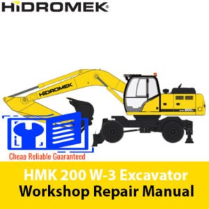 Hidromek HMK 200 W-3 Excavator repair manual cover with images and technical details for maintenance and troubleshooting