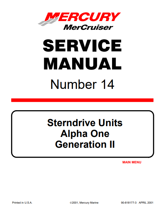 Mercury MerCruiser #14 Sterndrive Units Alpha OneGeneration II Service Repair Manual - Image 2