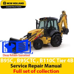 Service repair manual cover for New Holland B95C, B95CTC, and B110C Tier 4B backhoe loaders