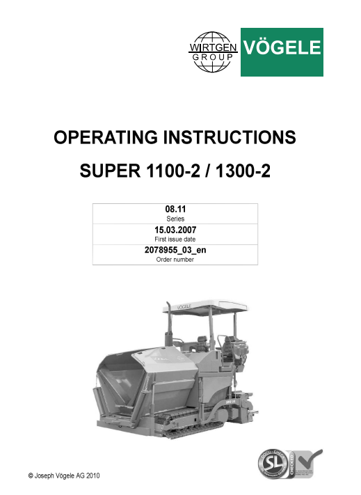 Vogele Super 1100-2, Vogele Super 1300-2 Operating Instructions Manual - Image 2