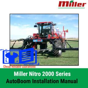 Installation manual cover for Miller Nitro 2000 Series AutoBoom, featuring title and technical illustrations