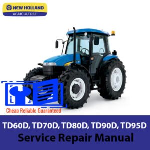Service repair manual cover for New Holland TD60D, TD70D, TD80D, TD90D, and TD95D tractors