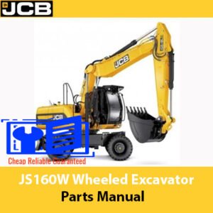 JCB JS160W Wheeled Excavator Parts Manual, showcasing the excavator's design and essential parts for maintenance and repair
