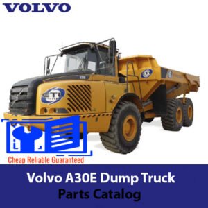 Comprehensive parts catalog for the Volvo A30E Dump Truck, featuring diagrams and descriptions of essential components