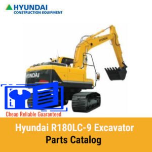 Hyundai R180LC-9 Excavator Parts Catalog cover featuring detailed illustrations and part descriptions for maintenance and repairs