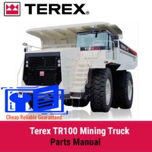 Terex TR100 Mining Truck Parts Manual cover featuring detailed diagrams and parts listings for maintenance and repairs