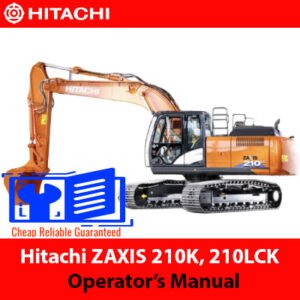 Operator's manual cover for Hitachi ZAXIS 210K and 210LCK excavators, featuring the model name and technical illustrations