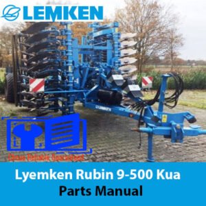 Lemken Rubin 9-500 Kua Parts Manual cover featuring detailed diagrams and parts list for agricultural equipment maintenance