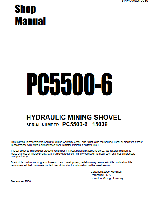 Komatsu PC5500-6 Diesel Mining Shovel Workshop Repair Manual - Image 2
