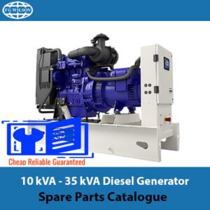 Spare parts catalogue for FG WILSON diesel generators, covering models from 10 kVA to 35 kVA with detailed component listings