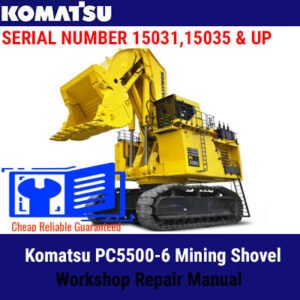 Komatsu PC5500-6 Mining Shovel Workshop Repair Manual, displaying the title and technical graphics related to repairs