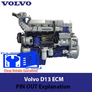 Technical illustration of the Volvo D13 ECM pinout, showing the arrangement and purpose of each pin