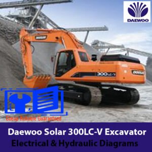 Diagrams illustrating the electrical and hydraulic systems of the Daewoo Solar 300LC-V excavator for technical reference