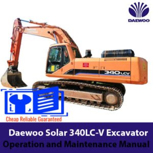 Daewoo Solar 340LC-V Operation and Maintenance Manual cover featuring the model name and technical illustrations