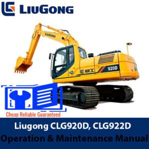 Operation and maintenance manual cover for Liugong CLG920D and CLG922D excavators, featuring technical illustrations and guidelines