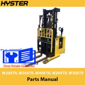Parts manual for Hyster W20XTR, W30XTR, W40XTR forklifts, detailing components and specifications for maintenance