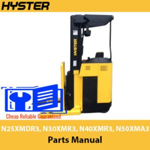 Parts manual for Hyster N25XMDR3, N30XMR3, N40XMR3, and N50XMA3 forklifts, including diagrams and part descriptions