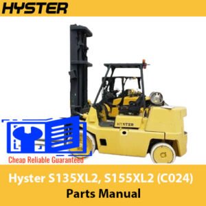 Parts manual for Hyster S135XL2 and S155XL2 forklifts, showcasing parts diagrams and technical information