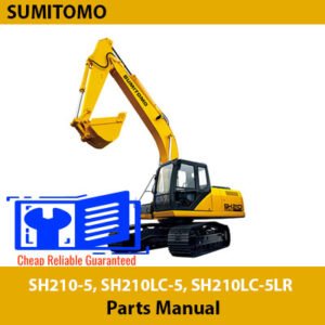 Detailed parts manual for Sumitomo SH210-5, SH210LC-5, and SH210LC-5LR excavators, featuring parts lists and assembly instructions
