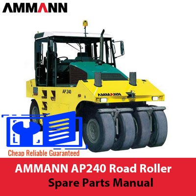 AMMANN AP240 Road Roller Spare Parts Manual cover featuring technical illustrations and part descriptions for maintenance