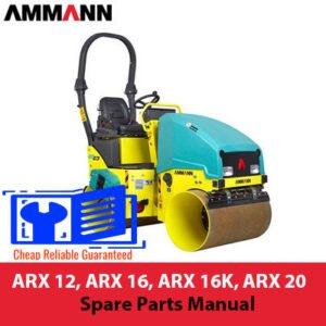 Comprehensive parts manual for AMMANN ARX 12, ARX 16, ARX 16K, and ARX 20 tandem rollers, including diagrams and details