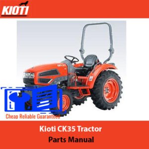 Kioti CK35 Tractor Parts Manual cover featuring a detailed illustration of the tractor and parts list