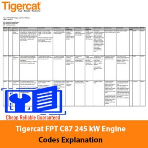 Diagram explaining the codes for the Tigercat FPT C87 245 kW engine, detailing specifications and features