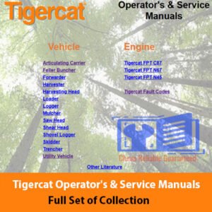 Complete collection of Tigercat operator's and service manuals, showcasing essential maintenance and operational guidelines