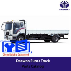 Daewoo Euro3 Truck Parts Catalog cover featuring various truck parts and specifications for maintenance and repair
