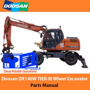 Parts manual for Doosan DX140W Wheel Excavator, showcasing diagrams and component details for maintenance