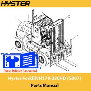 Parts manual for Hyster H170-280HD forklift, displaying model details and essential components for maintenance