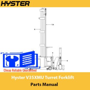 Hyster V35XMU Forklift Parts Manual cover featuring detailed diagrams and parts listings for maintenance and repair