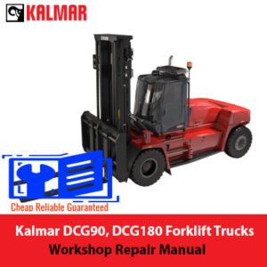 Kalmar DCG90 and DCG180 forklift workshop repair manual cover, featuring detailed diagrams and instructions for maintenance