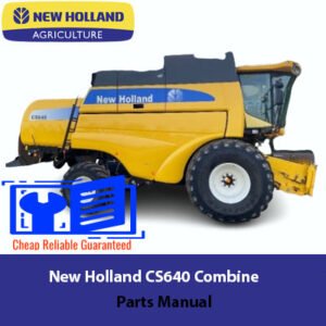 New Holland CS640 Combine Parts Manual, showcasing the title and various technical illustrations of combine parts
