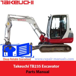 Parts manual for Takeuchi TB235 Excavator, displaying the excavator image and title prominently on the cover