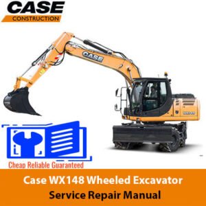 Case WX148 Wheeled Excavator Service Repair Manual cover featuring the title and an illustration of the excavator