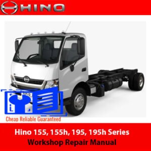 Workshop Repair Manual for Hino 155, 155h, 195, 195h Series, showcasing the truck models and technical details