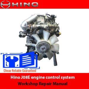 Workshop repair manual for Hino J08E engine control system, showcasing diagrams and step-by-step repair procedures